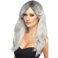 Halloween Grey Ghostly Glamour Wig with Dark Roots Pk 1