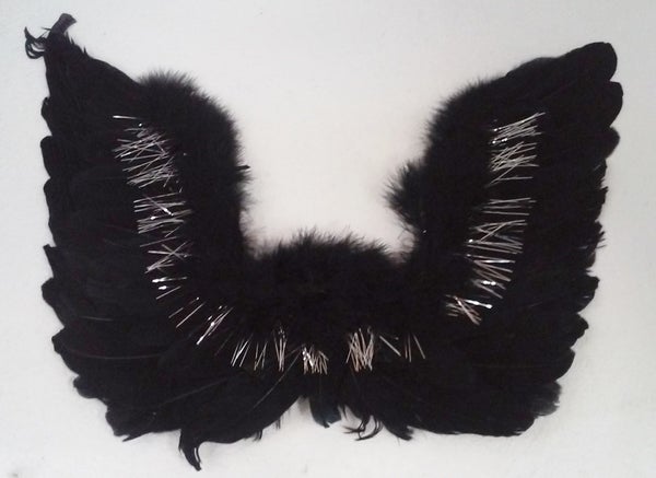 Black Feather Wings with Silver Tinsel (50cm x 35cm) Pk 1
