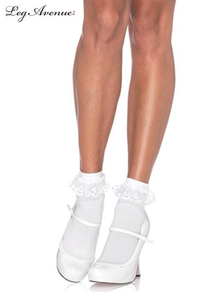 White Opaque Anklet Socks with Ruffle (1 Pair)