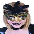 Gold & Black Masquerade Mask With Feathers - Gabriella Pk 1