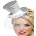 Christmas Silver Glitter Mini Top Hat on Headband Pk 1