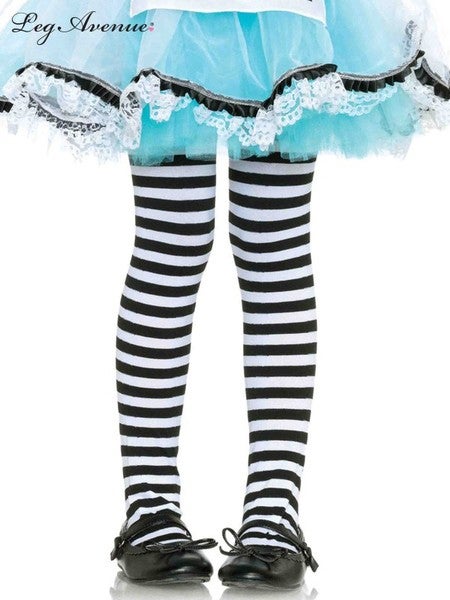 Child Black & White Striped Tights (XL, 11-13 Years) Pk 1