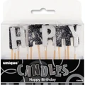 Glitz Black & Silver Happy Birthday Candles Pk 1