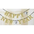 Happy New Year Star Gold & Silver Glittered Letter Banner (3.65m) Pk 1