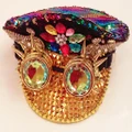 Rainbow Gold Reversible Sequin Police Hat with Sparkling Steampunk Goggles Pk 1