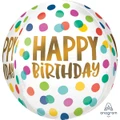 Happy Birthday Multi Colour Dots Orbz Foil Balloon (38cm x 40cm) Pk 1
