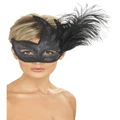 Columbina Black Masquerade Mask with Glitter & Feather Pk 1