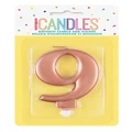 Metallic Rose Gold Numeral Number #9 Cake Candle Pk 1