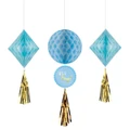 It's A Boy Blue & Gold Hanging Honeycomb Decorations Pk 3