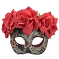 Dia Black Masquerade Mask with Red Flowers Pk 1