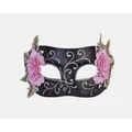 Aria Black Masquerade Eye Mask with Pink/Red Embroidered Flowers