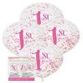 Clear 12in 1st Birthday Latex Balloons with Pink & Gold Confetti Pk 6