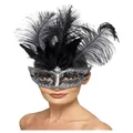 Venetian Columbina Silver Masquerade Mask with Black Feather Pk 1