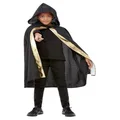 Child Wizard Black Hooded Cape with Gold Trim Pk 1