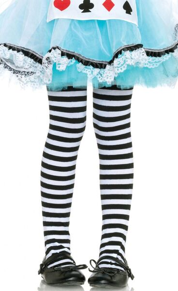 Child Black & White Striped Tights (Large, 7-10 Years) Pk 1