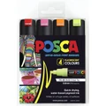 Uni Posca Marker 8.0mm Bold Chisel 4 Pack Fluoro PC-8K