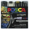 Uni Posca Marker 8.0mm Bold Chisel 4 Pack Black White Gold Silver PC-8K