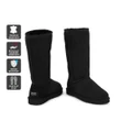 Outback Ugg: Boots Long Classic Premium Double Face Sheepskin - Black (Size 5M / 6W US)
