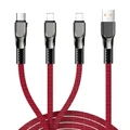 3-In-1 Braided Universal Data & Charging Cable - Lightning x2/ Micro-USB (Red)