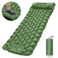Ultralight Camping Sleeping Pad with Pillow & Built-in Foot Pump - Green