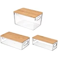 STORFEX Stackable Transparent Storage Organizer with Bamboo Lids Set of 3
