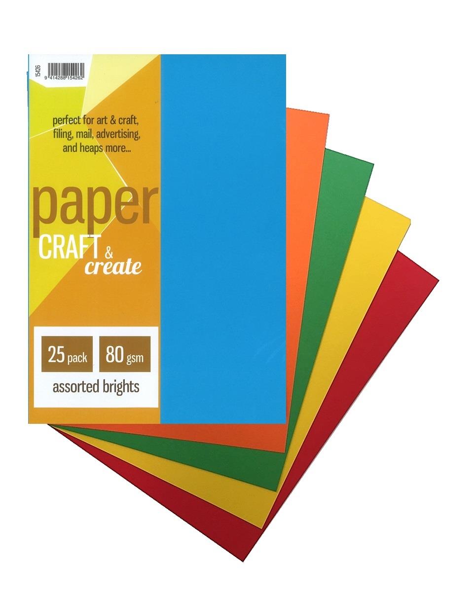 Craft & Create A4 80gsm Paper - Assorted Brights (25 Pack)