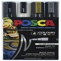 Uni Posca Marker 1.8-2.5mm Med Bullet 4 Pack Black White Gold Silver PC-5M