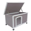 Zoomies Flat Roof Wooden Dog House - Small ( White & Grey )
