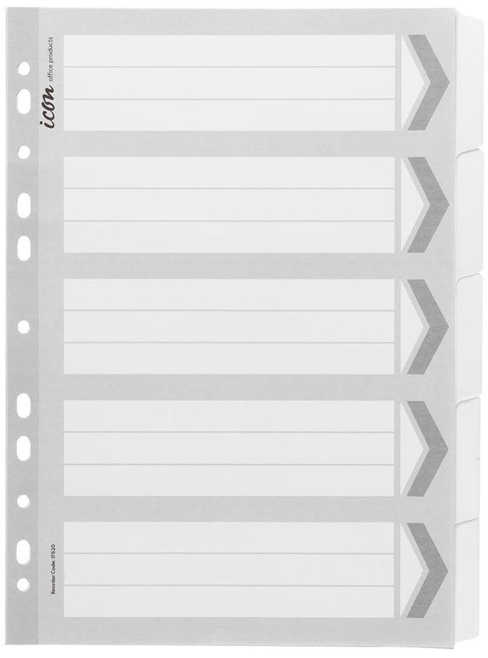 Icon Cardboard Dividers with Reinforced Tabs 5 Tab White