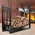 90cm (35") Firewood Log Holder with Kindling Rack & Fireplace Tools (Indoor / Outdoor)