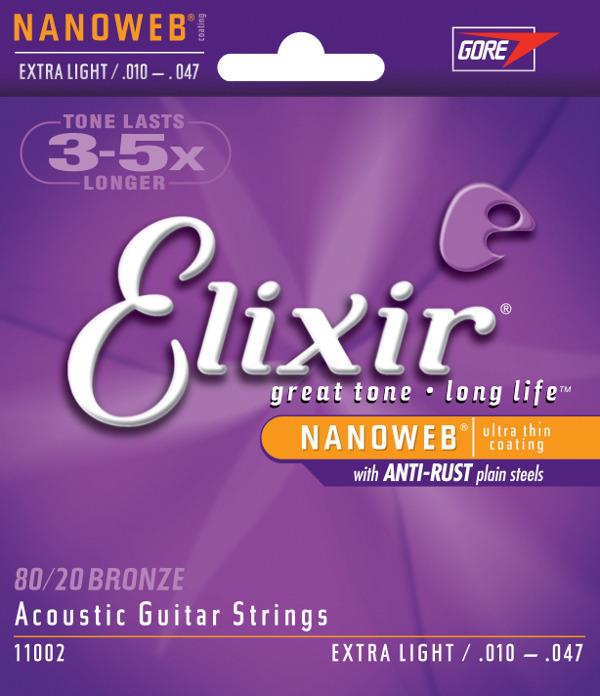 Elixir Extra Light 10-47 Bronze 80/20 NanoWeb Coating - Acoustic Guitar Strings