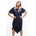 Home-Lee: Boyfriend Midi Dress - Navy With White Home Lee Embroidery - 10