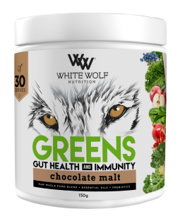 White Wolf Nutrition Greens Gut Health And Immunity 150g (30 Serves) Choc Malt