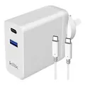 Klik KWC100CA USB-C + USB-A 100W Laptop Wall Charger + Type-C Cable - White