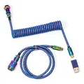 Keychron Cab-6 Straight Premium Coiled Aviator Cable - Rainbow Plated Blue (Avail: In Stock )