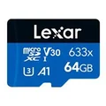 Lexar LMS0633064G-BNNNG 64GB High-Performance 633x MicroSDHC/SDXC UHS-I Blue Memory Card - 100MB/s