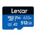 Lexar LSDMI512BB633A 512GB 633x MicroSDHC/SDXC UHS-I Blue Memory Card - 100MB/s (Avail: In Stock )
