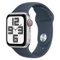 Apple MRGJ3ZP/A Watch SE 2nd Gen GPS+Cellular 40mm Silver w/ Storm Blue Sport Band - S/M