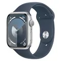 Apple MR9E3ZP/A Watch Series 9 GPS 45mm Silver Case w/ Storm Blue Sport Band - M/L