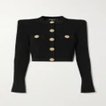 Balmain - Cropped Button-embellished Jacquard-knit Blazer - Black - FR46