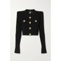 Balmain - Cropped Button-embellished Jacquard-knit Blazer - Black - FR46