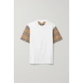 Burberry - Checked Poplin-trimmed Cotton-jersey T-shirt - White - xx small