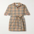 Burberry - + Net Sustain Belted Checked Cotton-blend Poplin Mini Shirt Dress - Brown - UK 4