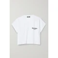 Balmain - Cropped Flocked Cotton-jersey T-shirt - White - x large