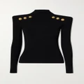 Balmain - Button-embellished Ribbed-knit Turtleneck Sweater - Black - FR38