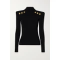 Balmain - Button-embellished Ribbed-knit Turtleneck Sweater - Black - FR38