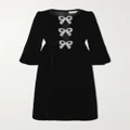 Saloni - Camille Bow-embellished Velvet Midi Dress - Black - UK 4