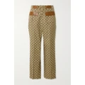 Gucci - Leather-trimmed Cotton-blend Canvas-jacquard Flared Pants - Camel - IT36