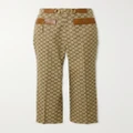 Gucci - Leather-trimmed Cotton-blend Canvas-jacquard Flared Pants - Camel - IT38
