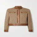 Gucci - Aria Leather-trimmed Logo-jacquard Cotton-blend Canvas Jacket - Beige - IT36